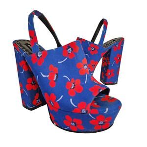 Alice + Olivia Logan Floral Platform Sandals Blue Red EU 39.5 US 9.5